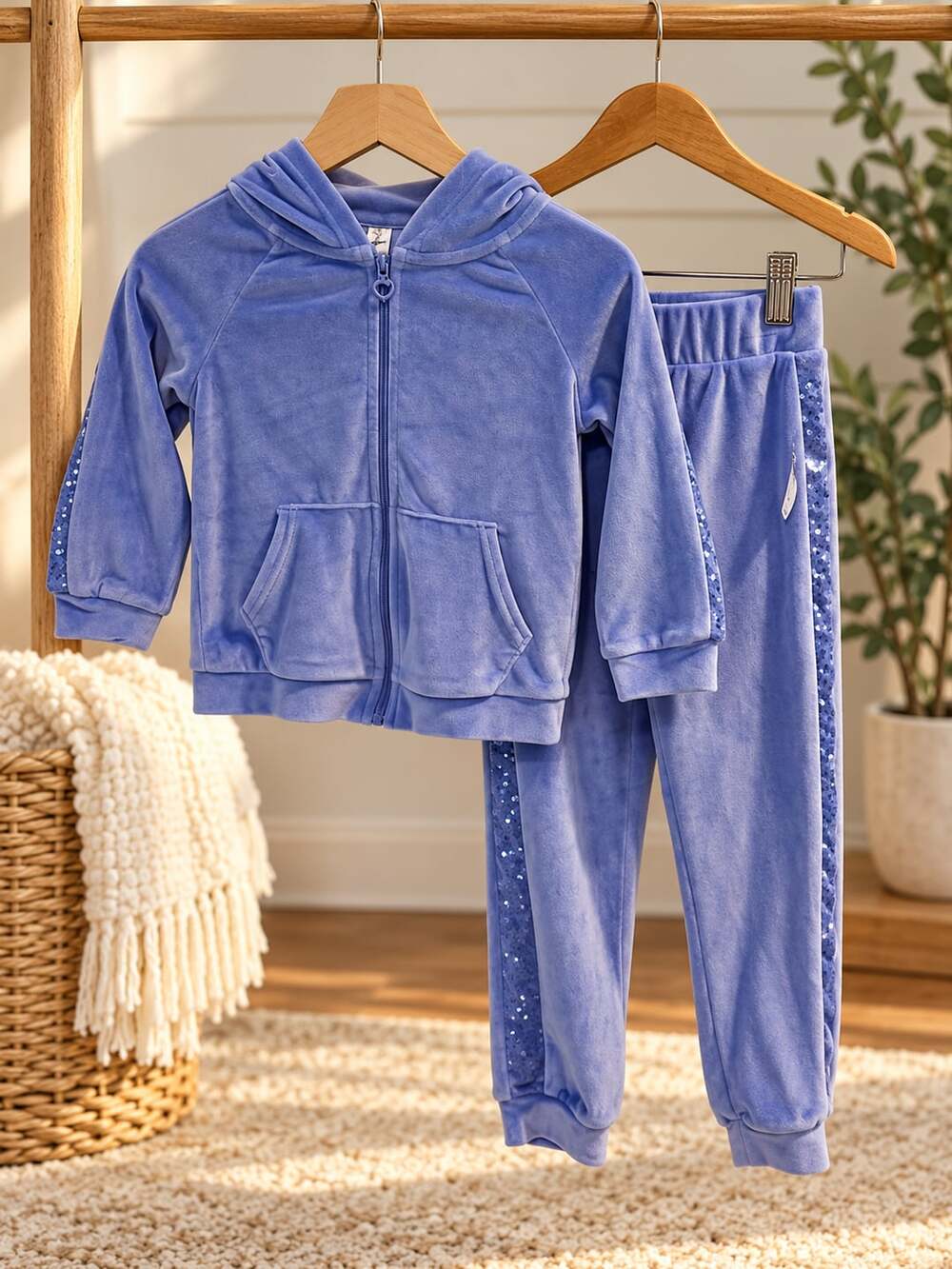 NWT Girls 90 Degree By Reflex Velour Sequin Stripe Hoodie And Jogger Sz S 4